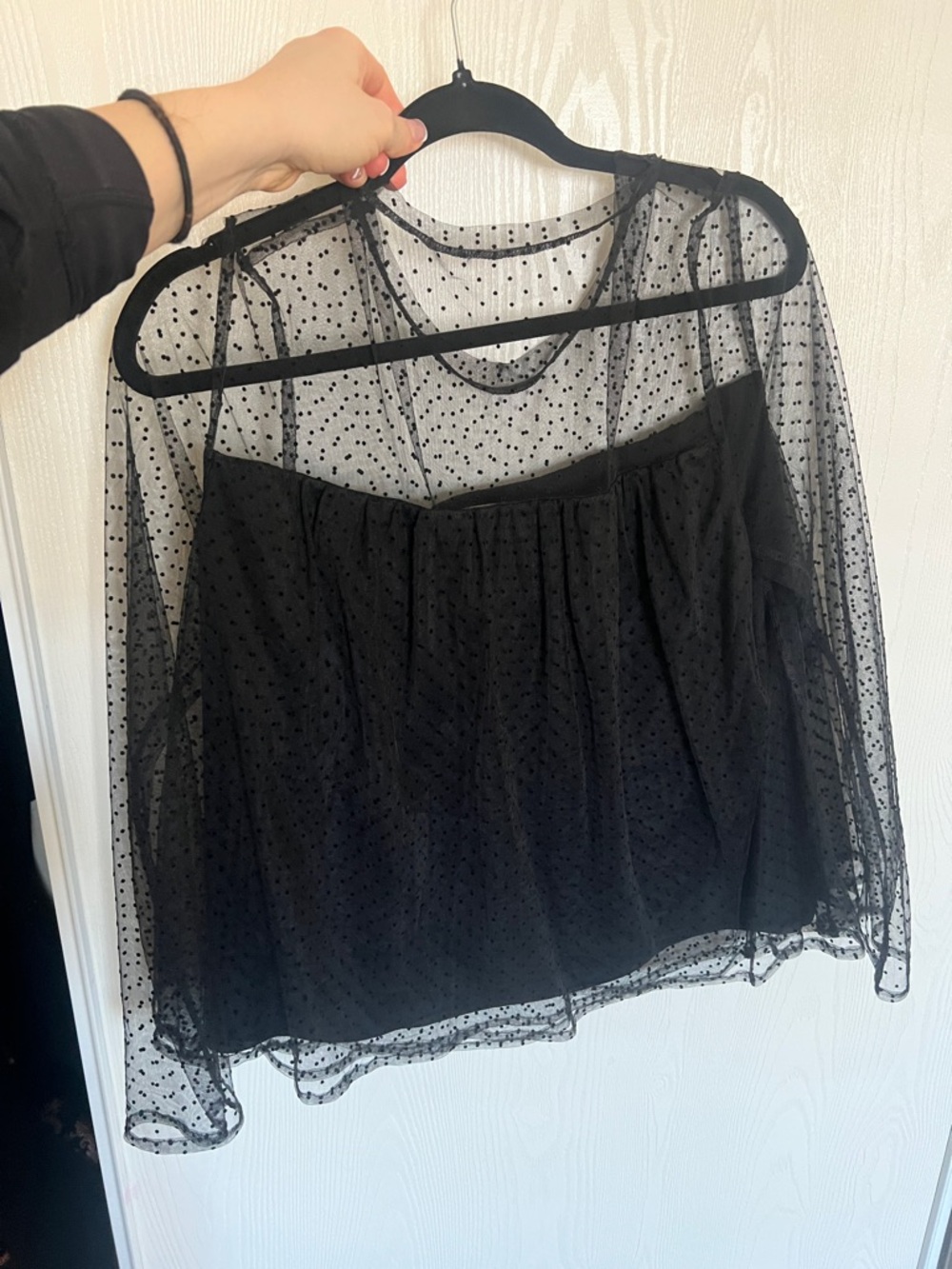 Banana Republic Black Polka Dot Sheer Overlay Blouse